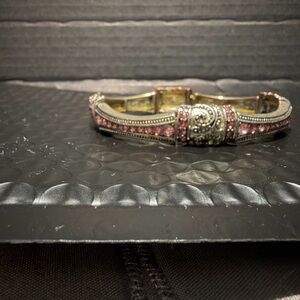 Pink Crystal Accent Hinged Bracelet